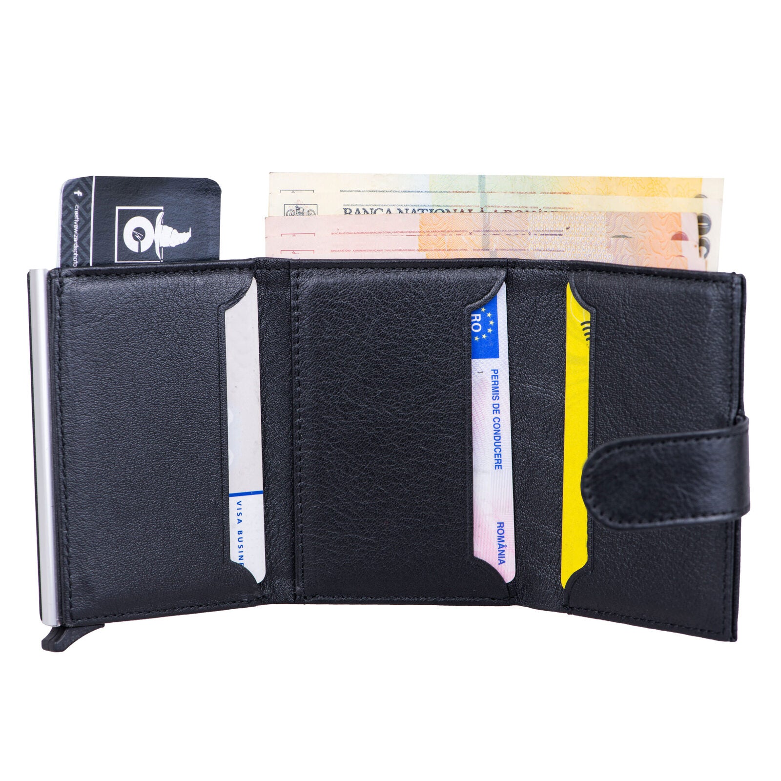 Portacarte da uomo in vera pelle nero Master Slide Pro, protezione RFID