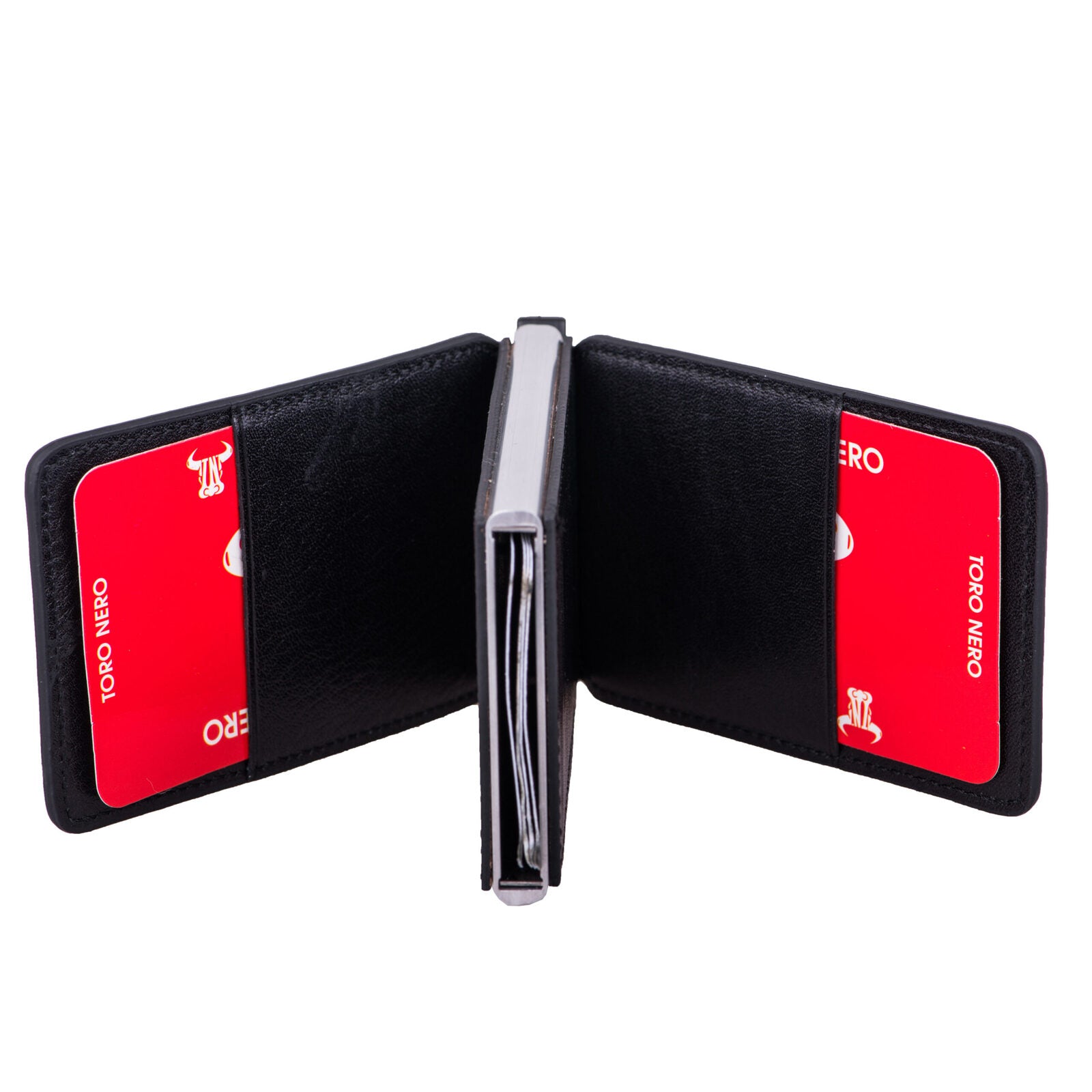 Master Slide Herren-Kartenetui aus echtem schwarzem Leder, RFID-Schutz