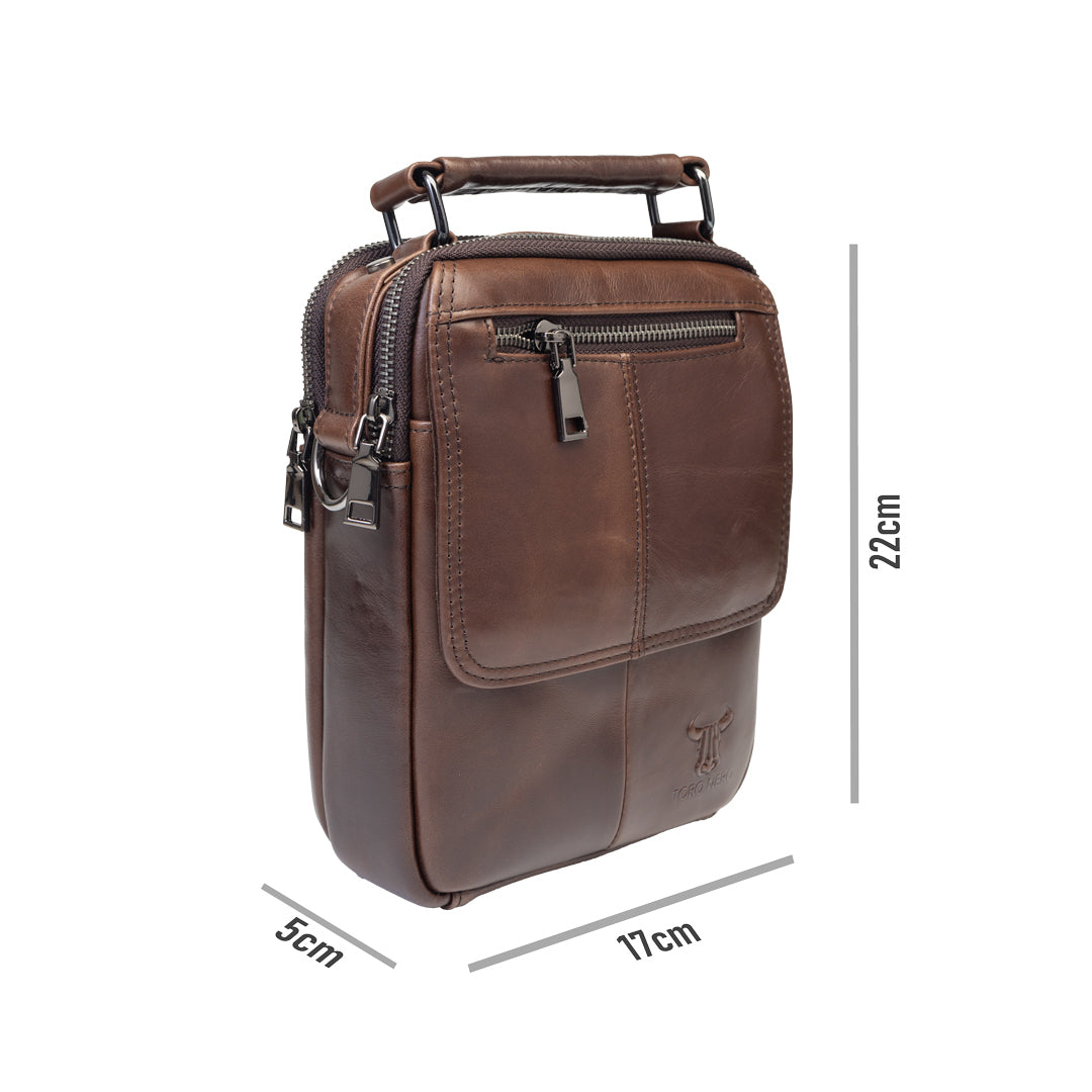 Borsa da uomo in vera pelle marrone Trio