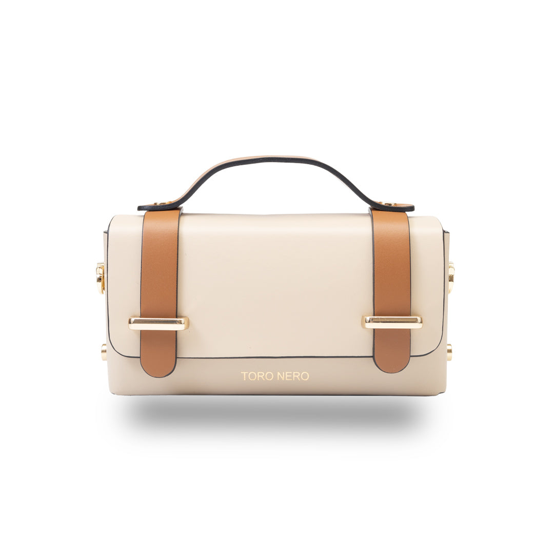 Borsa da donna in vera pelle marrone-beige Natalia