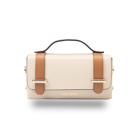 Borsa da donna in vera pelle marrone-beige Natalia