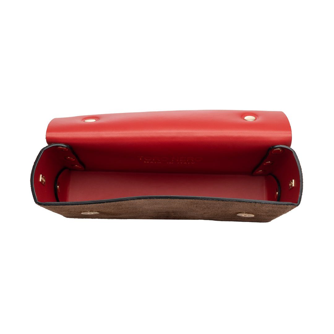 Sac à main en cuir véritable marron cognac-suède Natalia