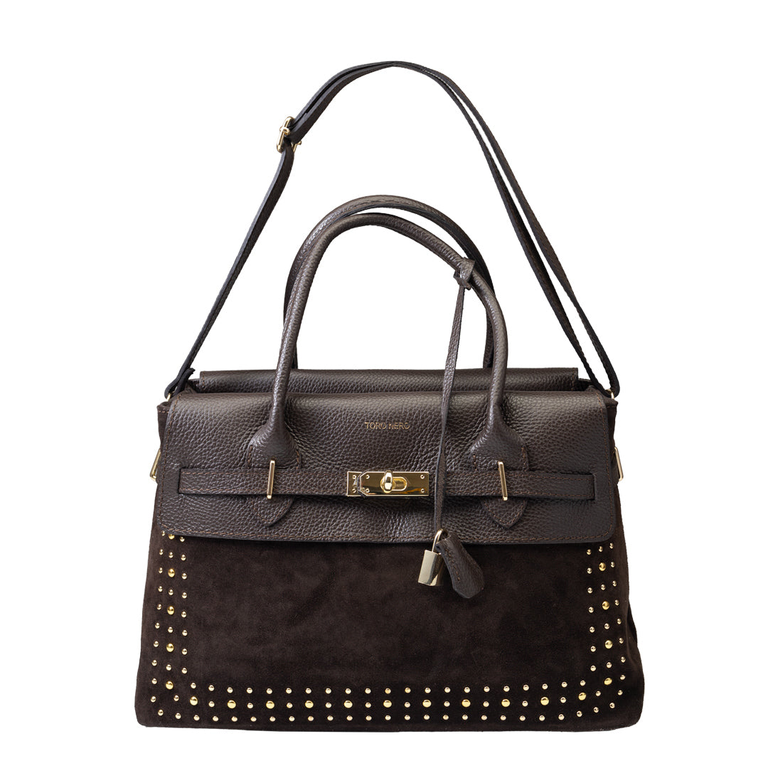 Borsa da donna in vera pelle marrone scuro Mira