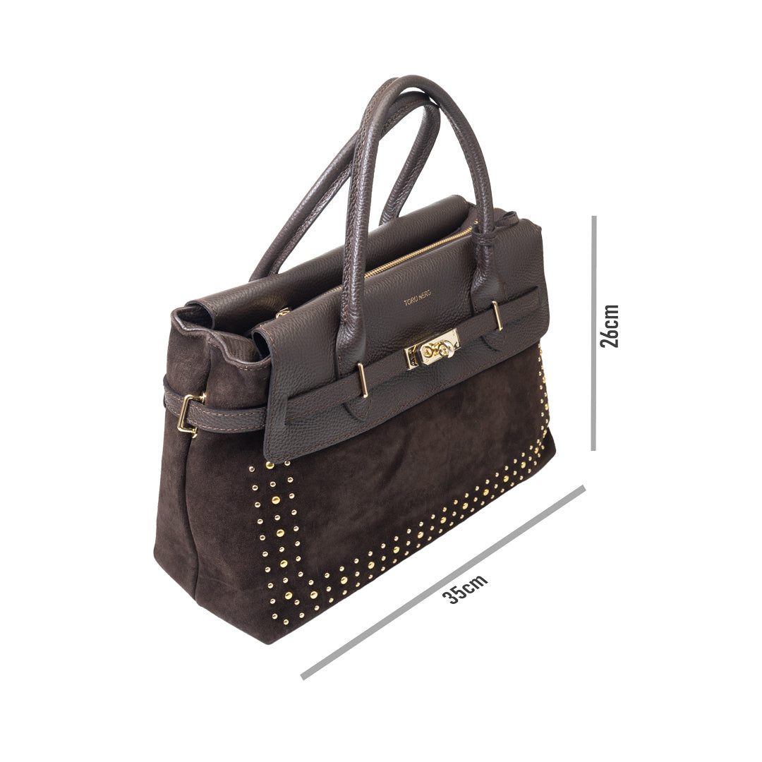 Borsa da donna in vera pelle marrone scuro Mira