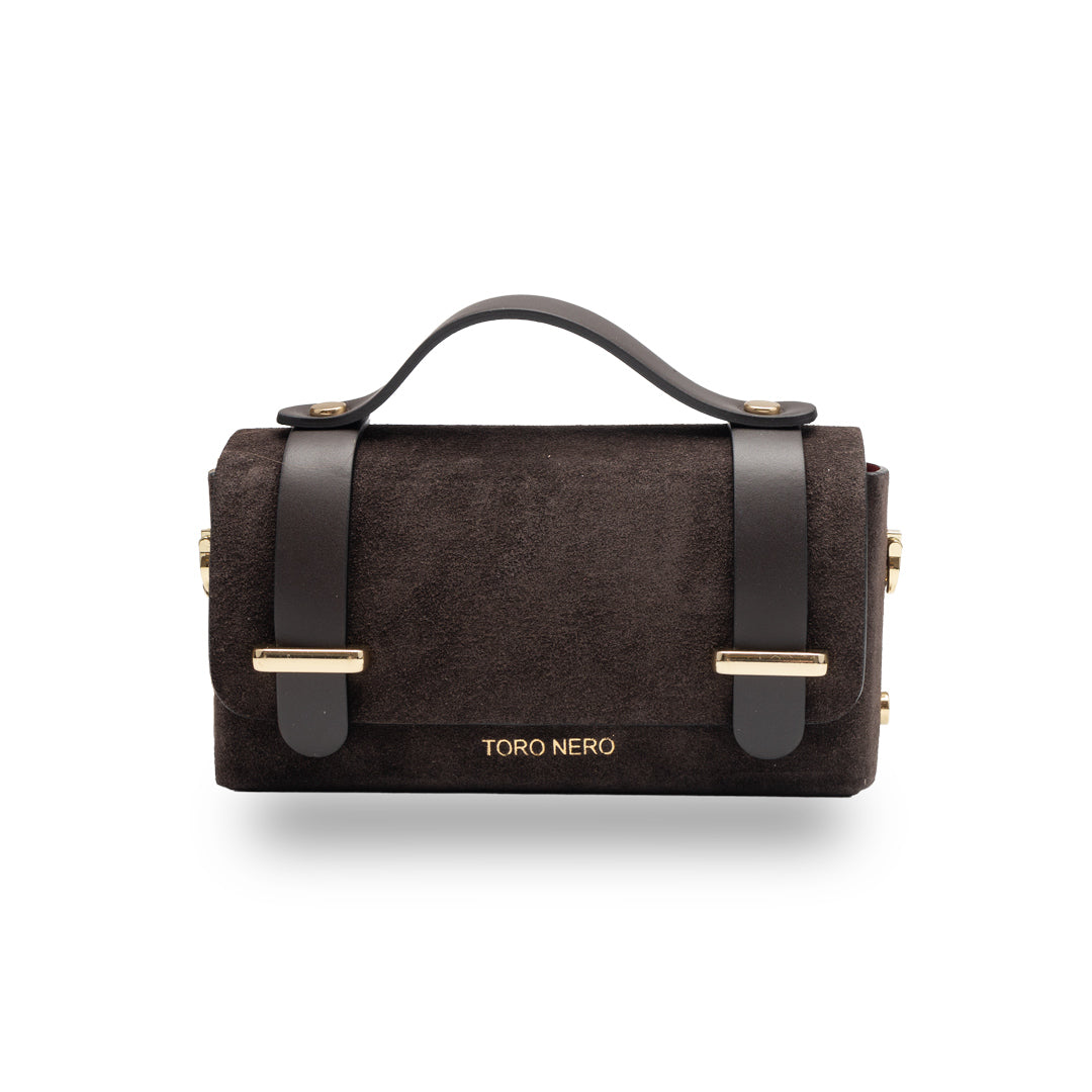 Borsa da donna in vera pelle marrone scuro-scamosciata Natalia