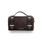 Sac à main femme en cuir véritable marron foncé - cuir suédé Natalia
