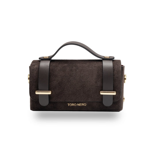 Borsa da donna in vera pelle marrone scuro-scamosciata Natalia