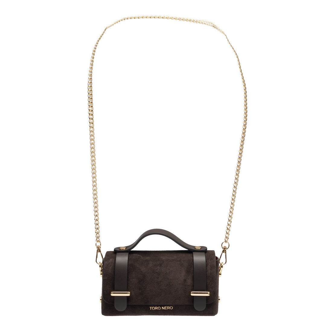 Sac à main femme en cuir véritable marron foncé - cuir suédé Natalia