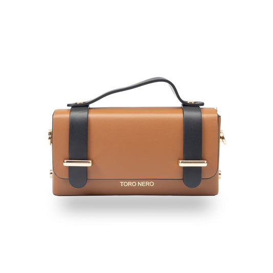 Borsa da donna in vera pelle marrone-nera Natalia
