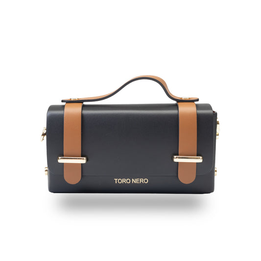 Borsa da donna in vera pelle nero-marrone Natalia