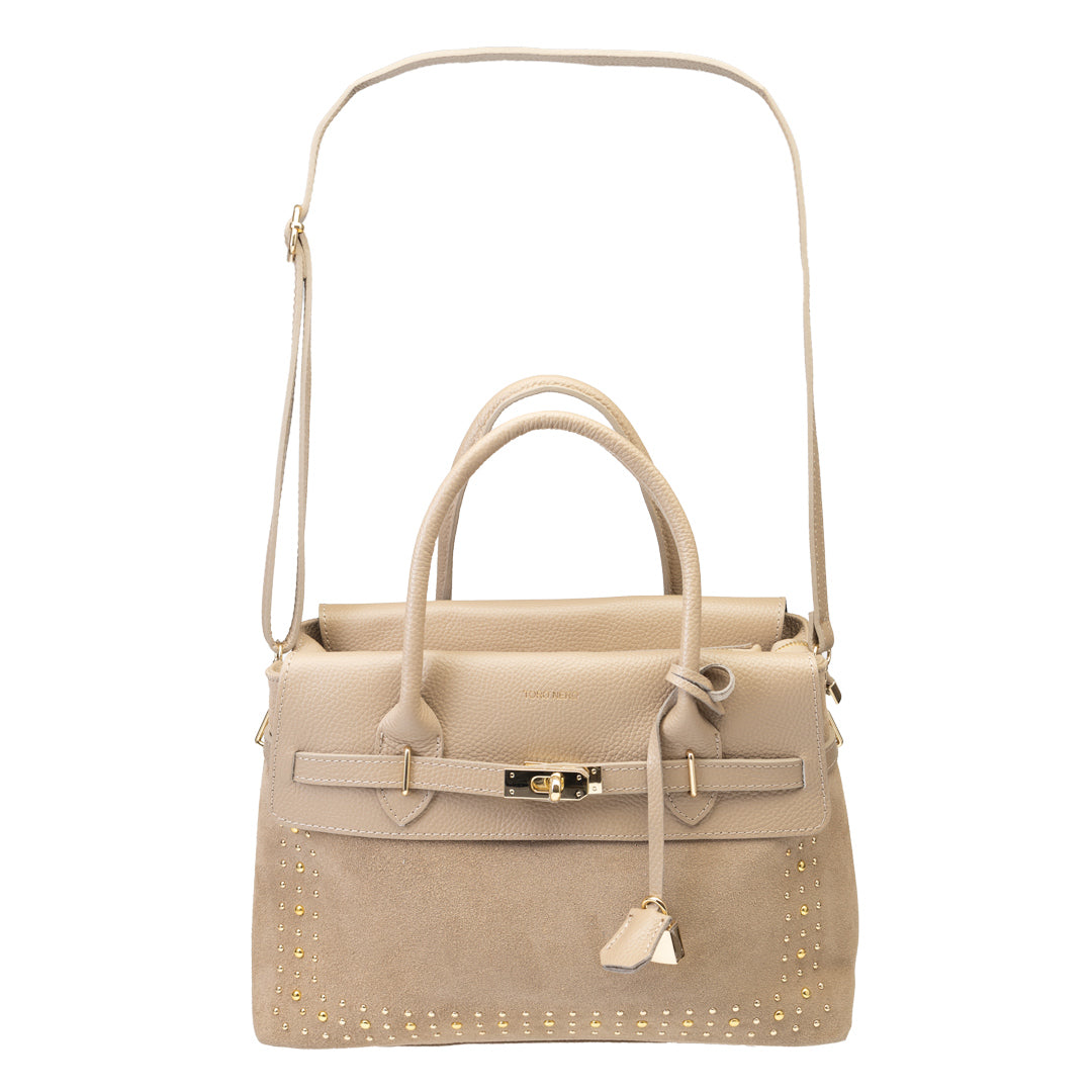 Borsa da donna in vera pelle color tortora chiaro Mira