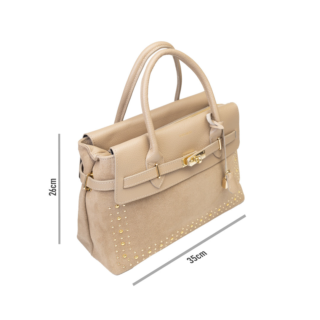 Borsa da donna in vera pelle color tortora chiaro Mira