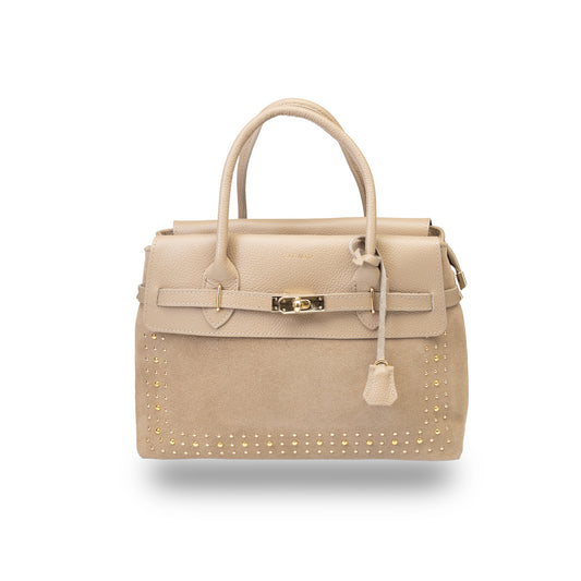 Borsa da donna in vera pelle color tortora chiaro Mira