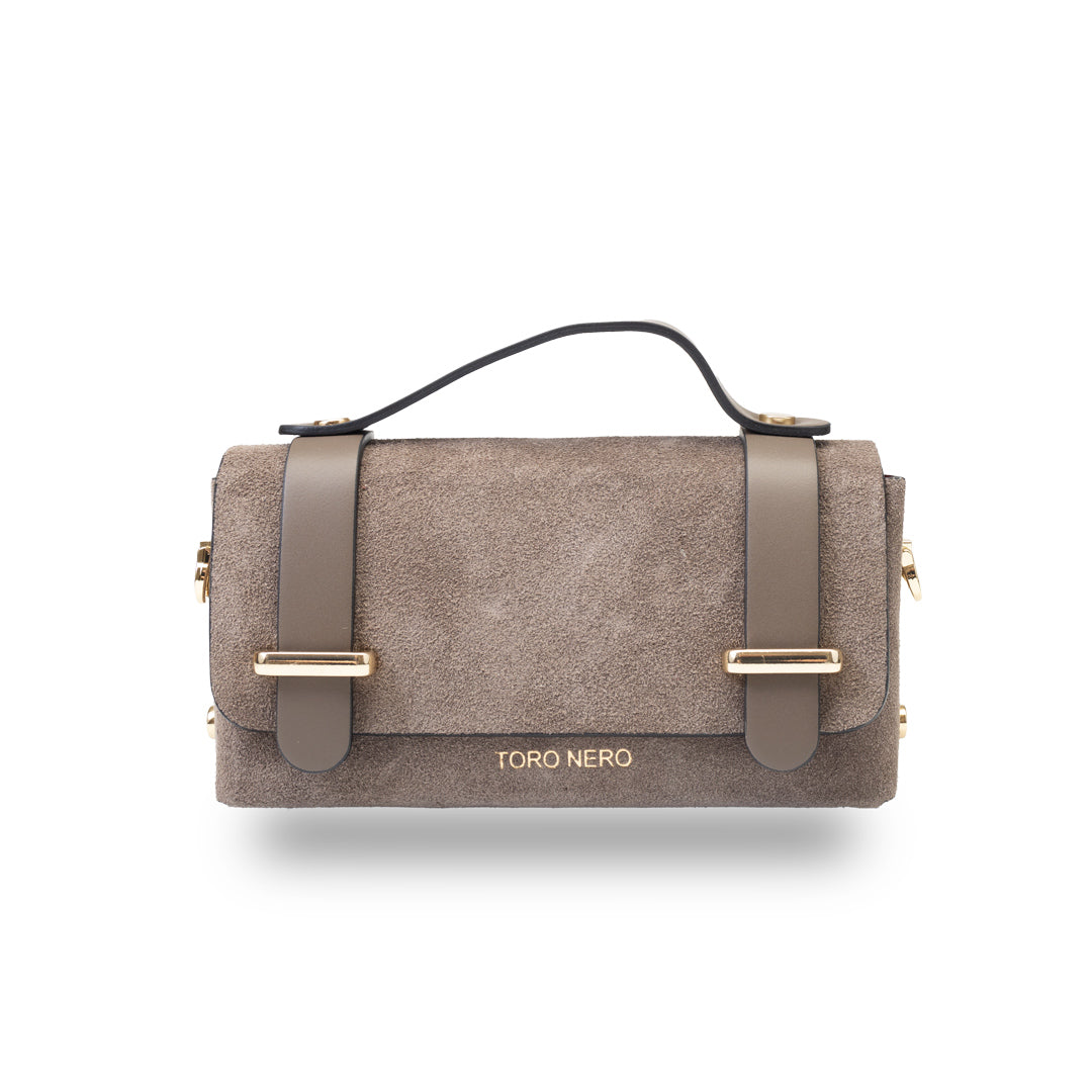 Borsa da donna in vera pelle taupe-scamosciata Natalia