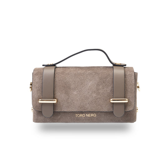 Borsa da donna in vera pelle taupe-scamosciata Natalia
