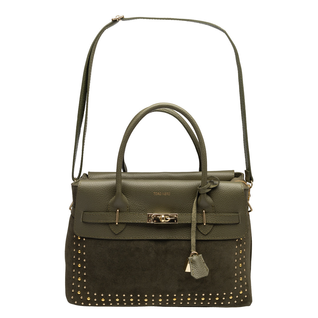 Borsa da donna in pelle vera verde militare Mira