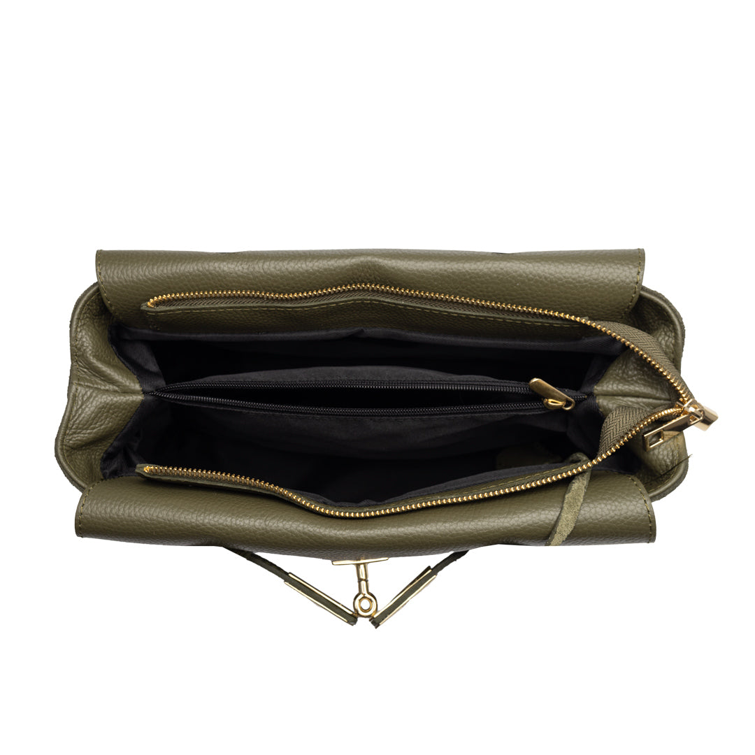 Borsa da donna in pelle vera verde militare Mira