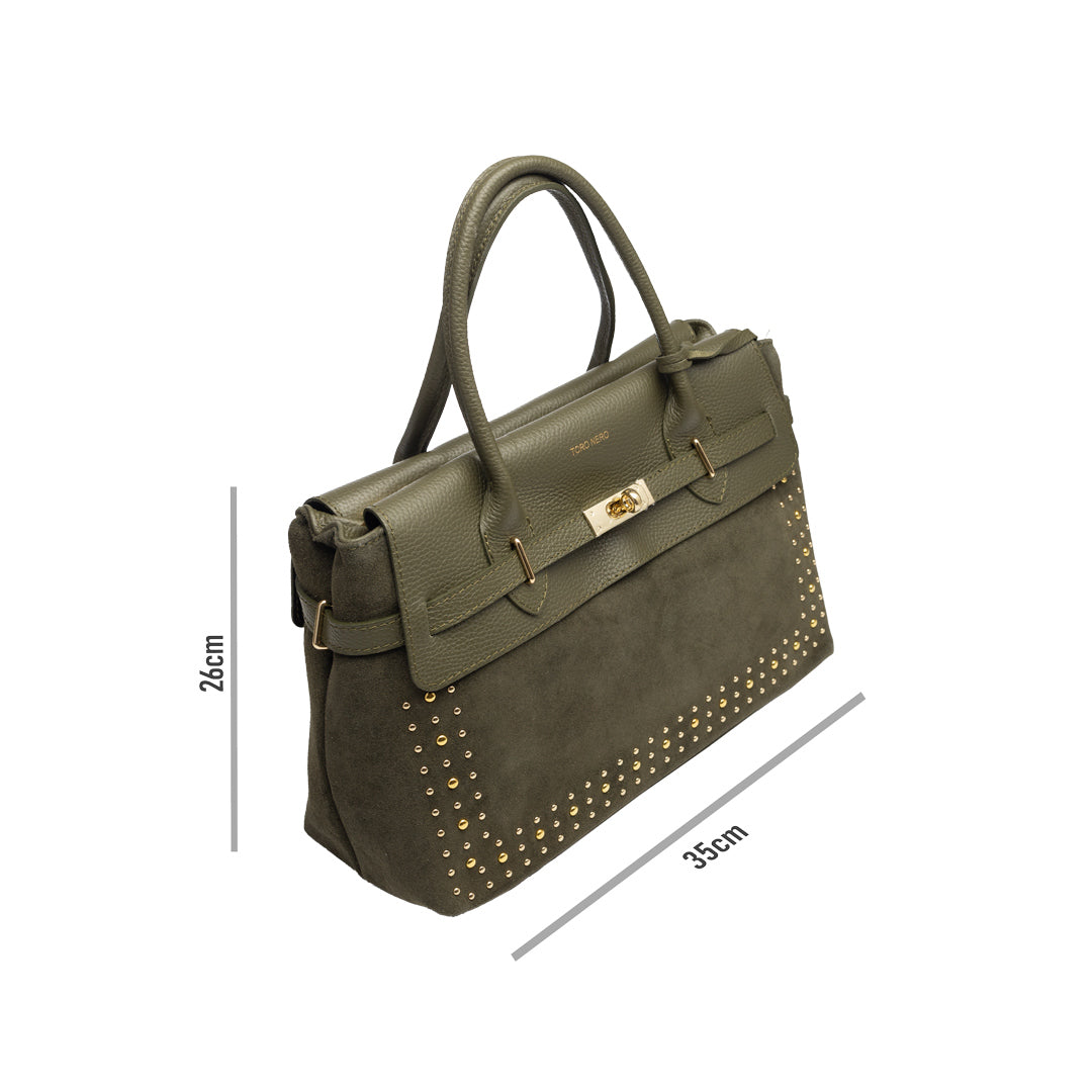 Borsa da donna in pelle vera verde militare Mira
