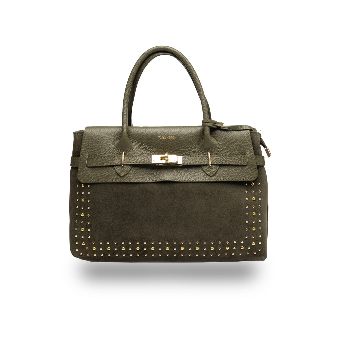 Borsa da donna in pelle vera verde militare Mira