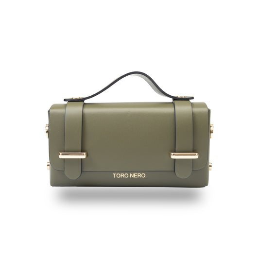 Borsa da donna in vera pelle verde militare Natalia