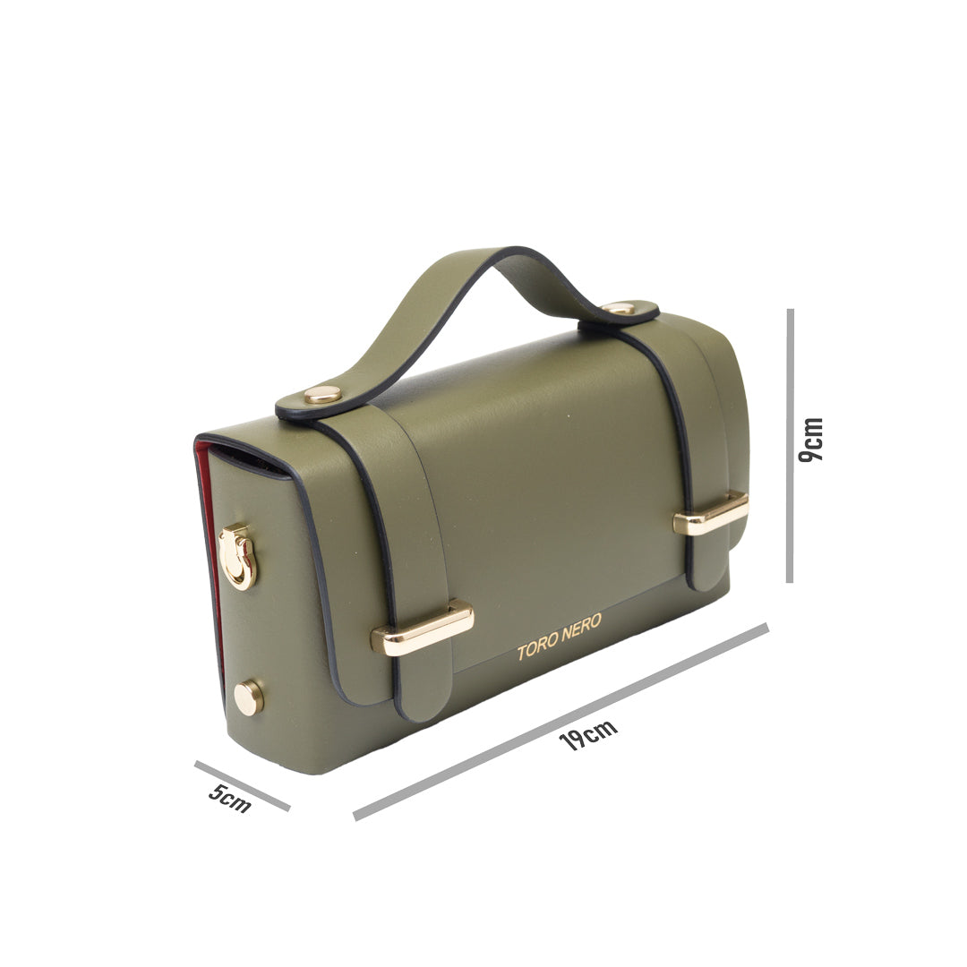 Borsa da donna in vera pelle verde militare Natalia