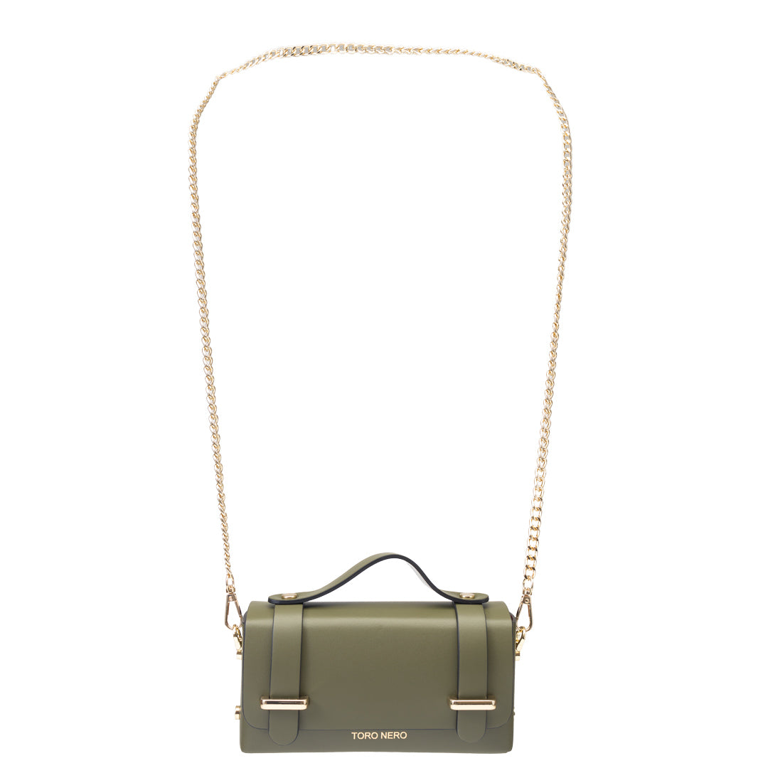 Borsa da donna in vera pelle verde militare Natalia
