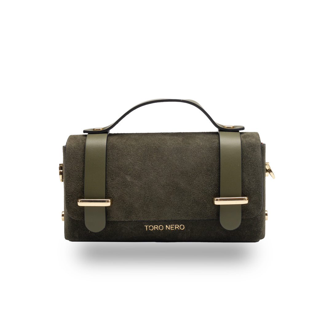 Borsa da donna in pelle naturale verde militare-scamosciato Natalia