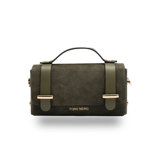 Borsa da donna in pelle naturale verde militare-scamosciato Natalia