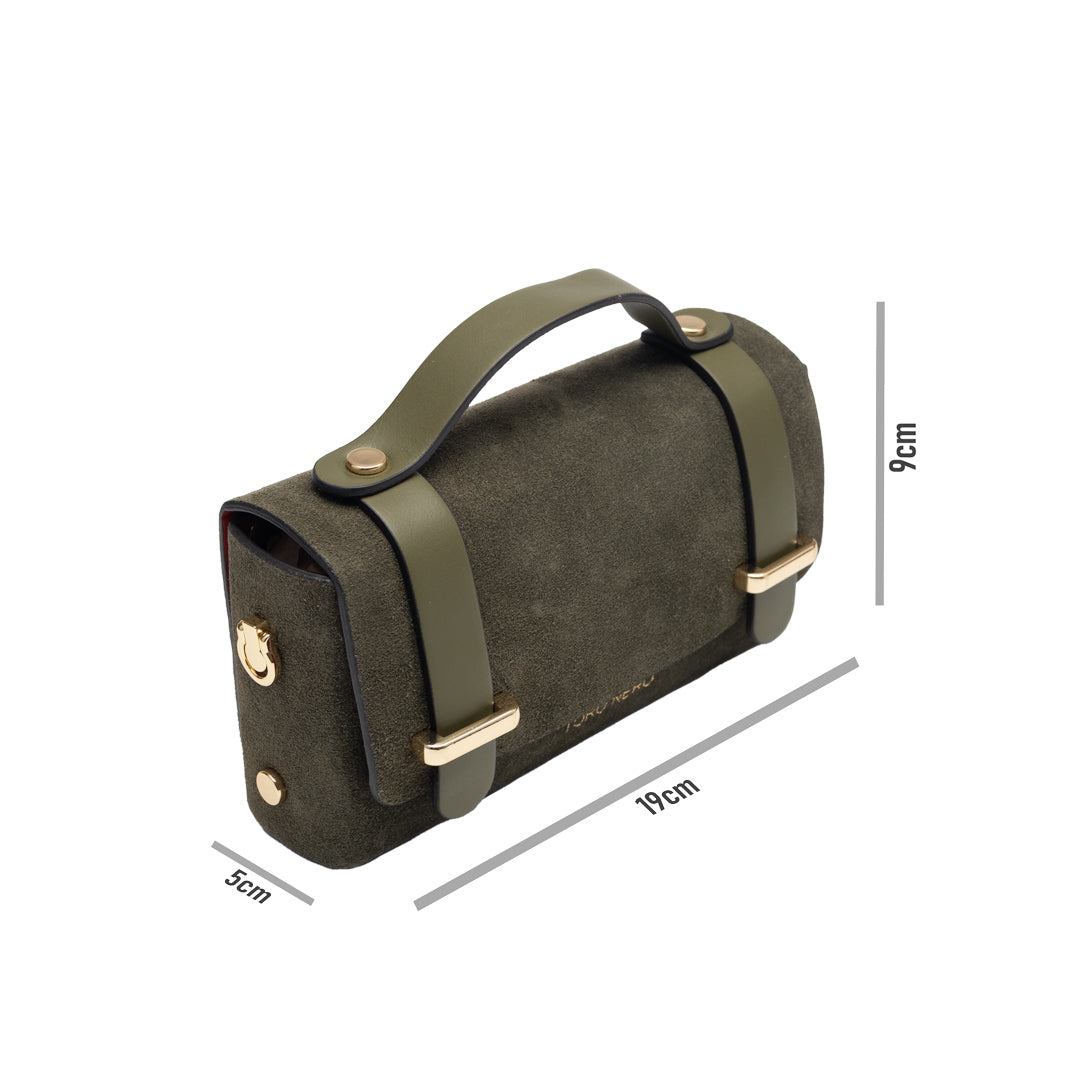 Borsa da donna in pelle naturale verde militare-scamosciato Natalia
