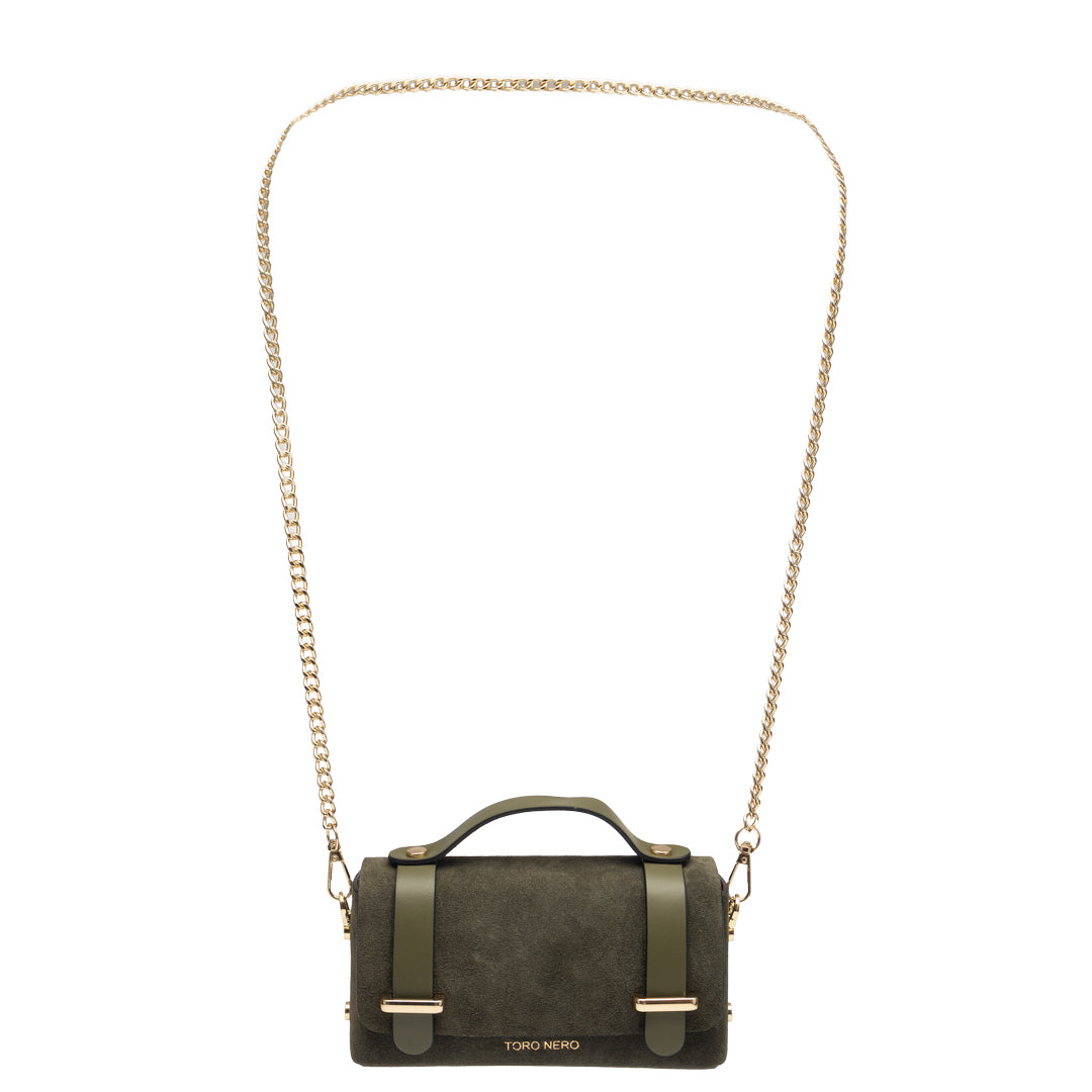 Sac à main femme en cuir véritable vert armée-daim Natalia