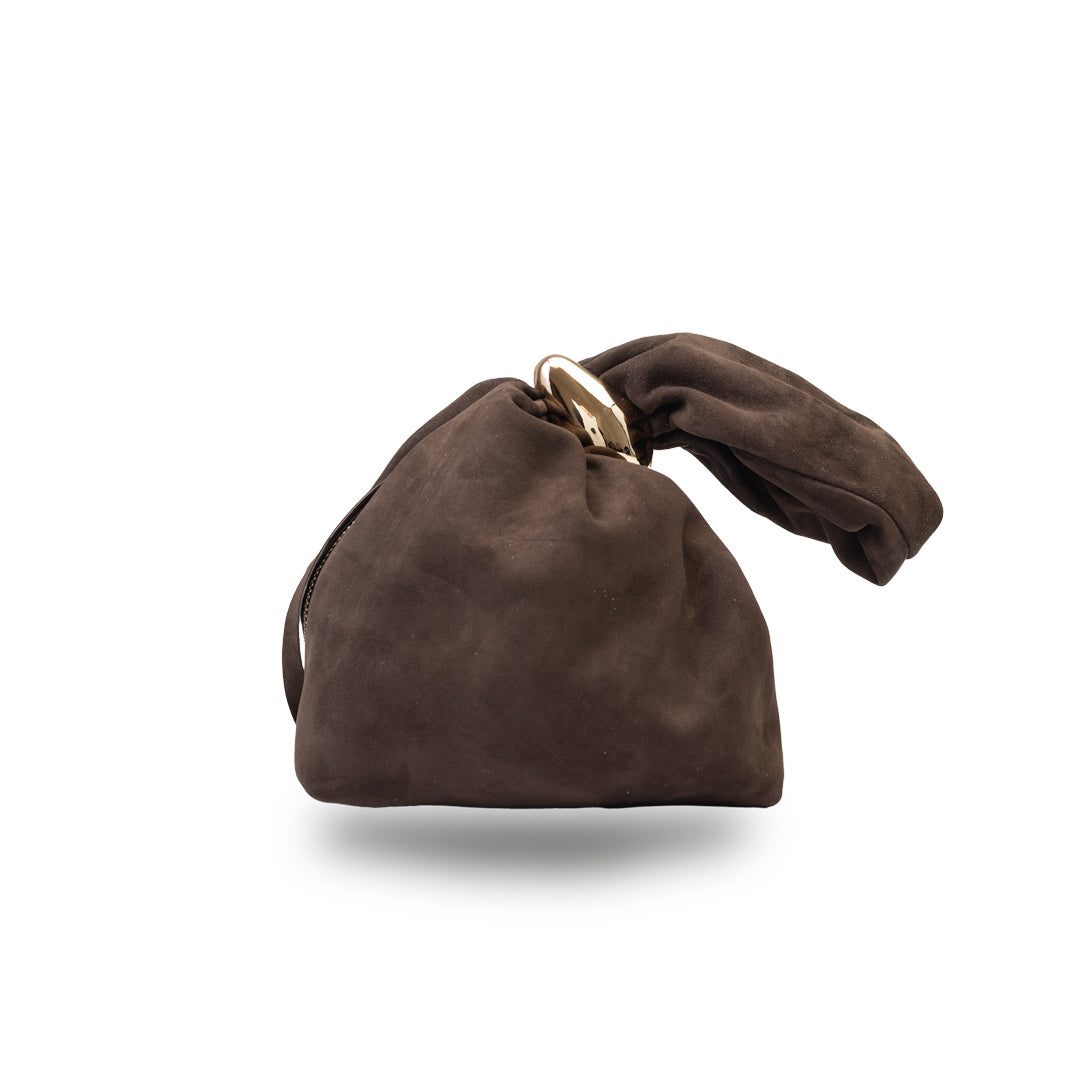 Borsa da donna in pelle scamosciata naturale, marrone scuro Eliza