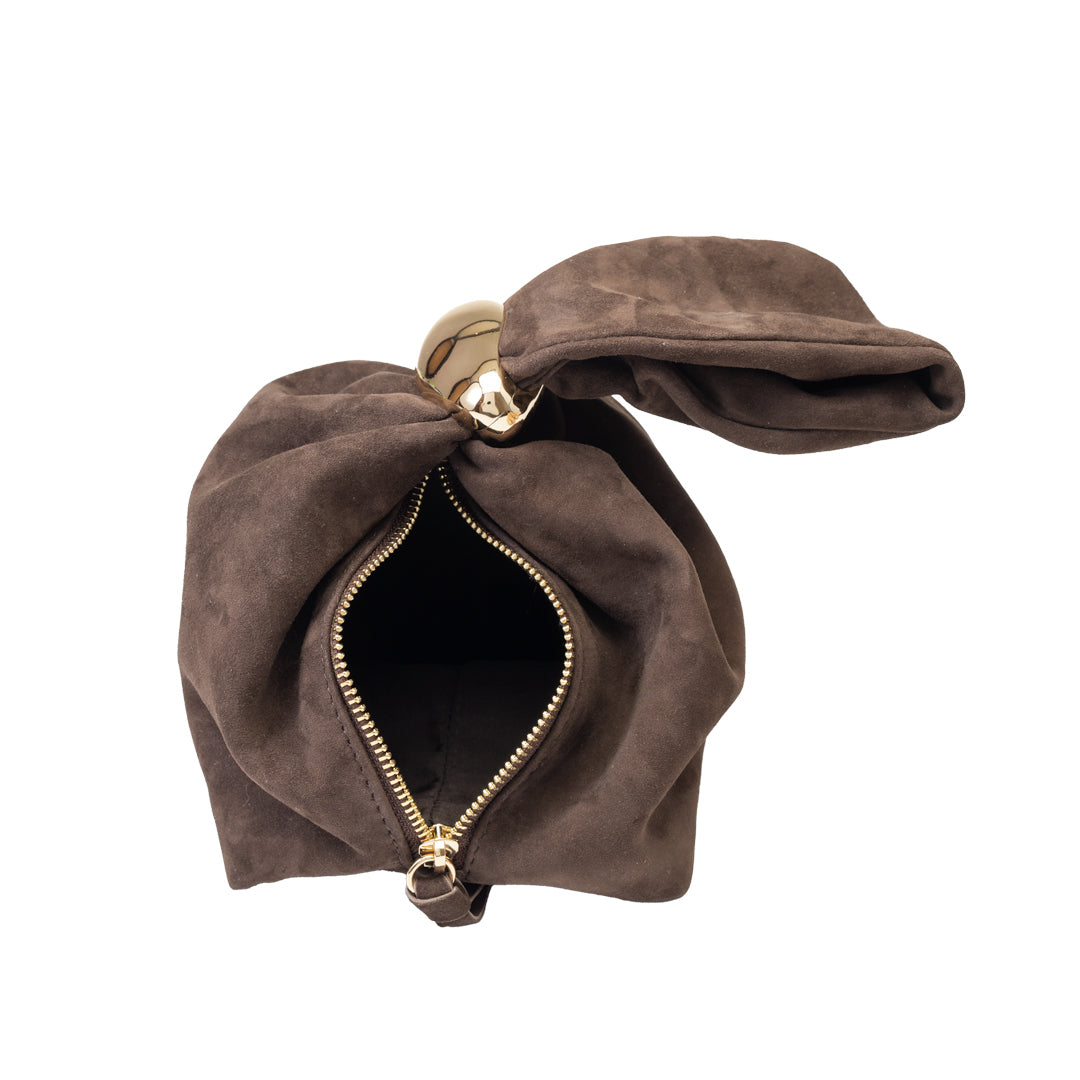 Borsa da donna in pelle scamosciata naturale, marrone scuro Eliza