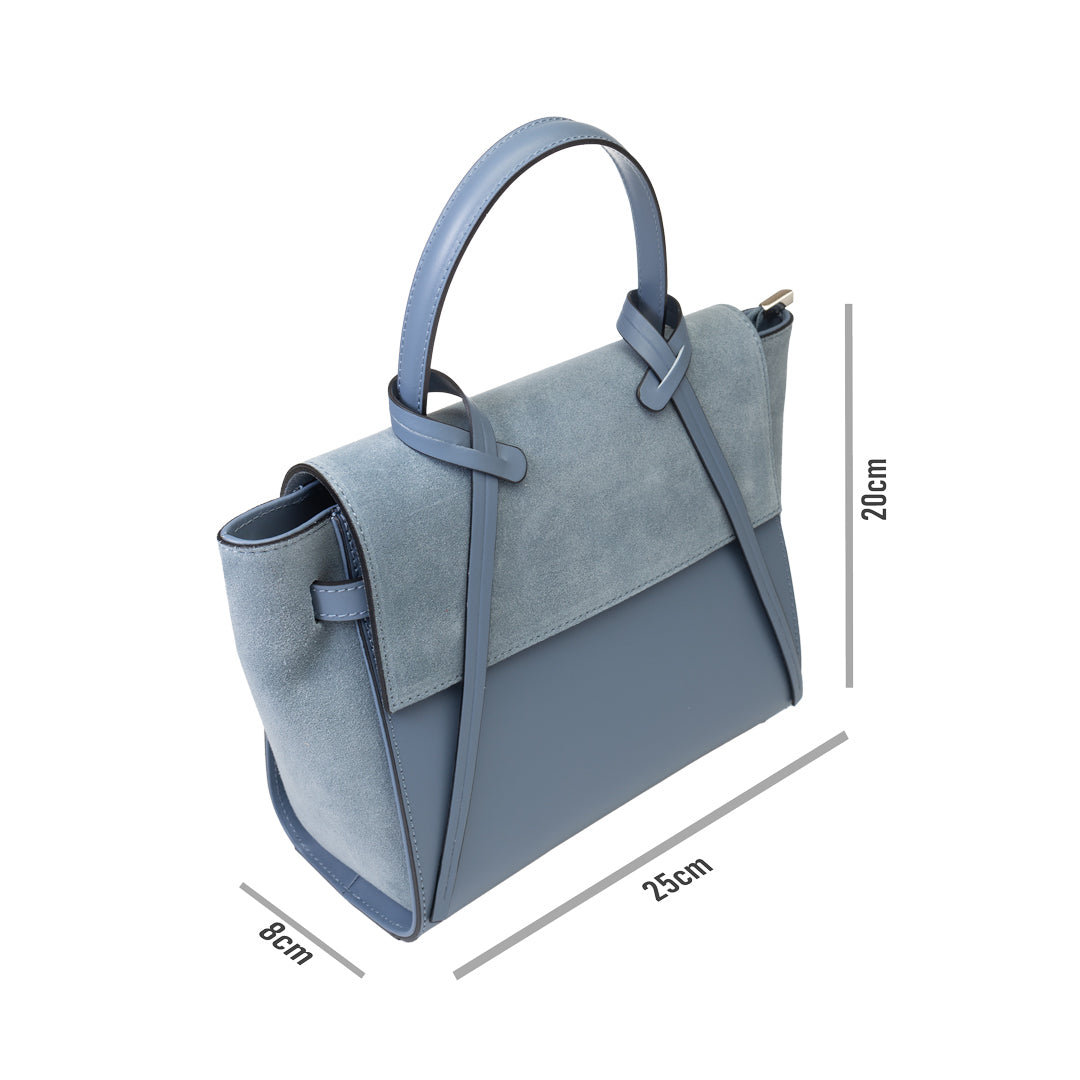 Borsa da donna in pelle scamosciata naturale azzurra Erika