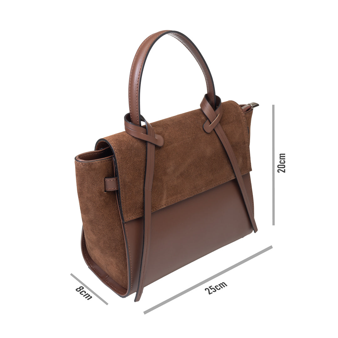 Borsa da donna in pelle scamosciata naturale marrone scuro Erika