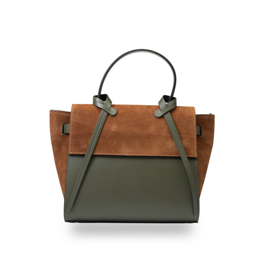 Borsa da donna in vera pelle marrone-verde militare Erika