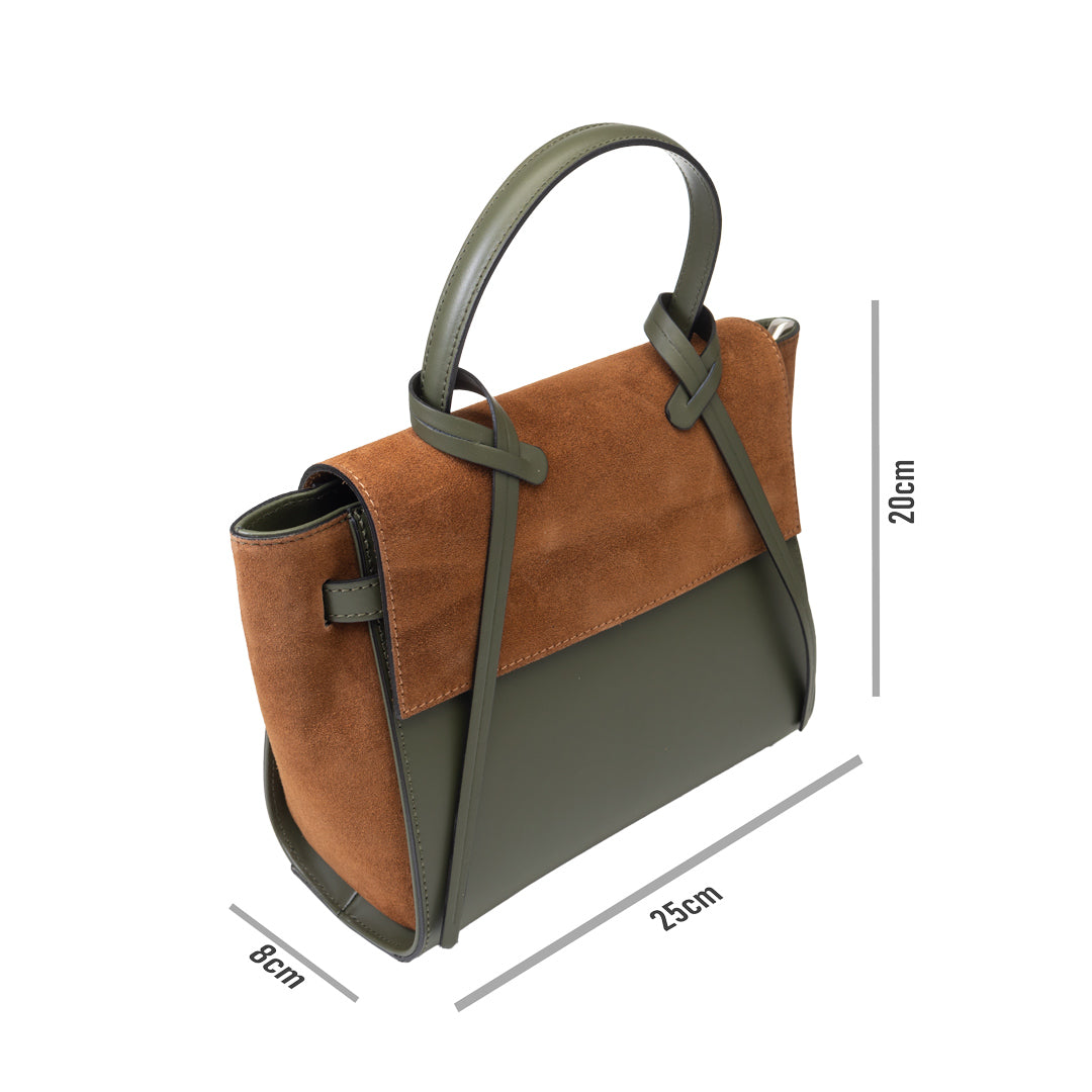 Borsa da donna in vera pelle marrone-verde militare Erika