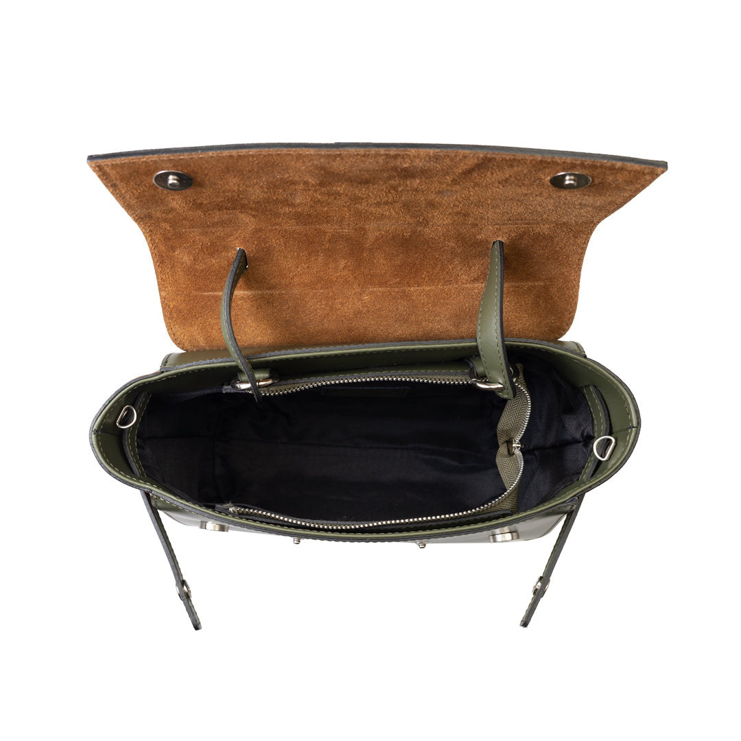 Borsa da donna in vera pelle marrone-verde militare Erika