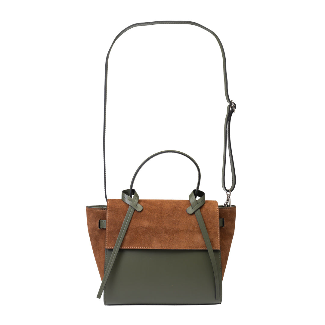 Borsa da donna in vera pelle marrone-verde militare Erika