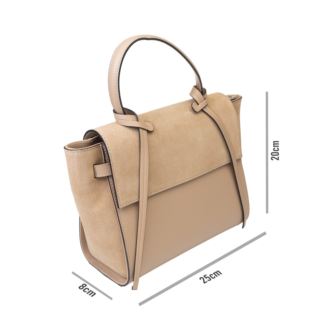 Borsa da donna in pelle scamosciata naturale tortora Erika