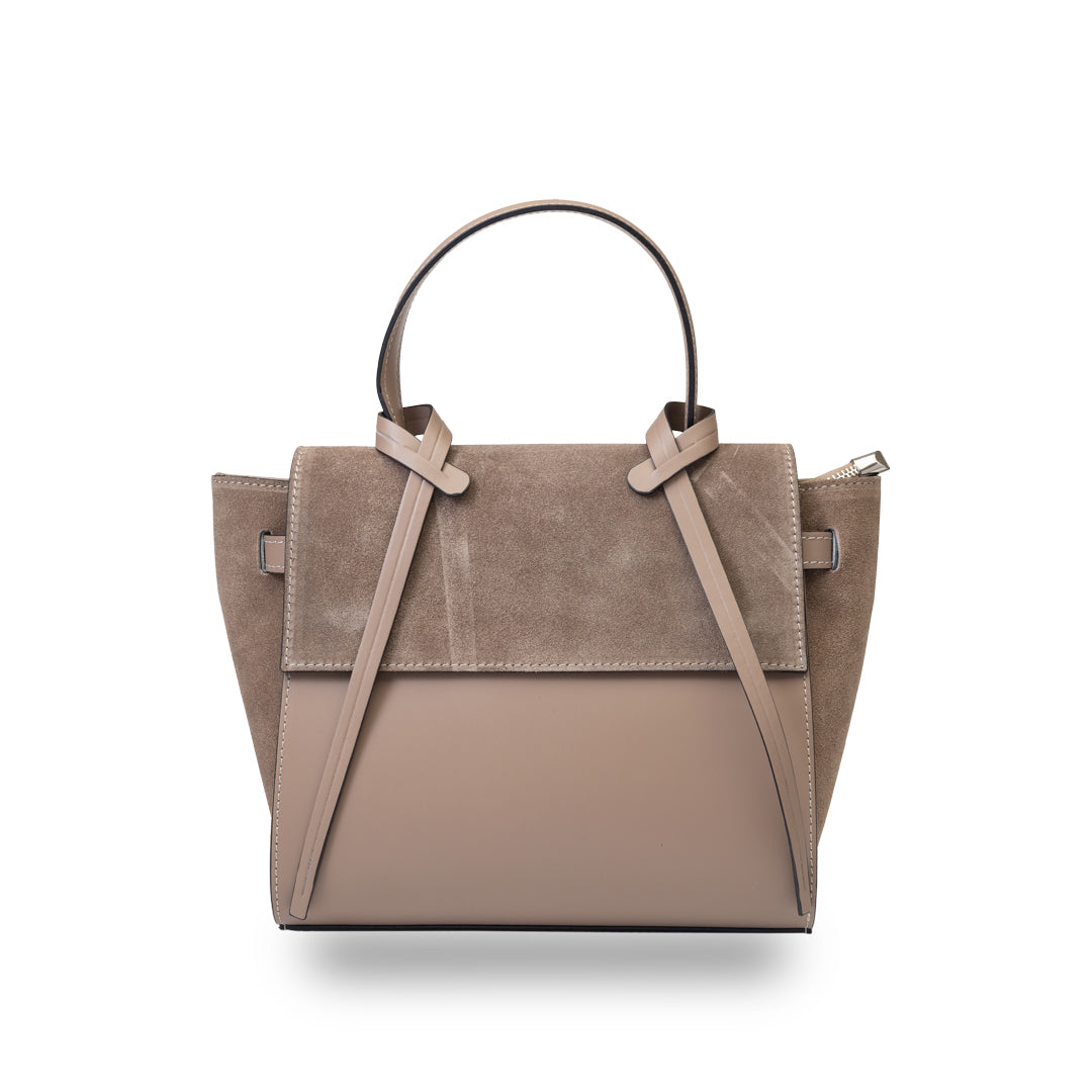 Borsa da donna in pelle scamosciata naturale tortora scuro Erika