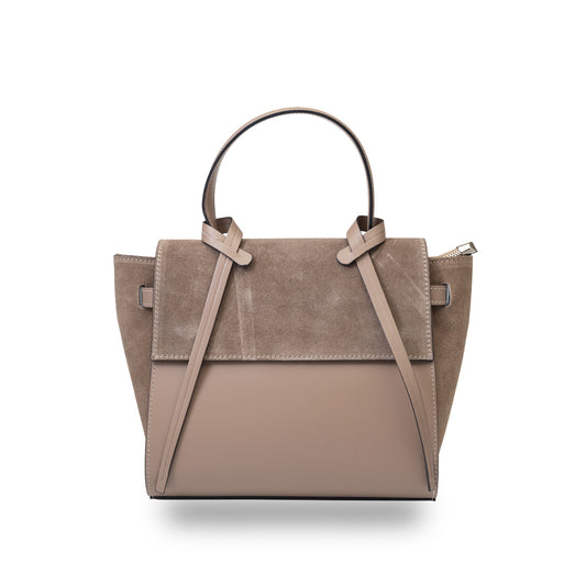 Borsa da donna in pelle scamosciata naturale tortora scuro Erika