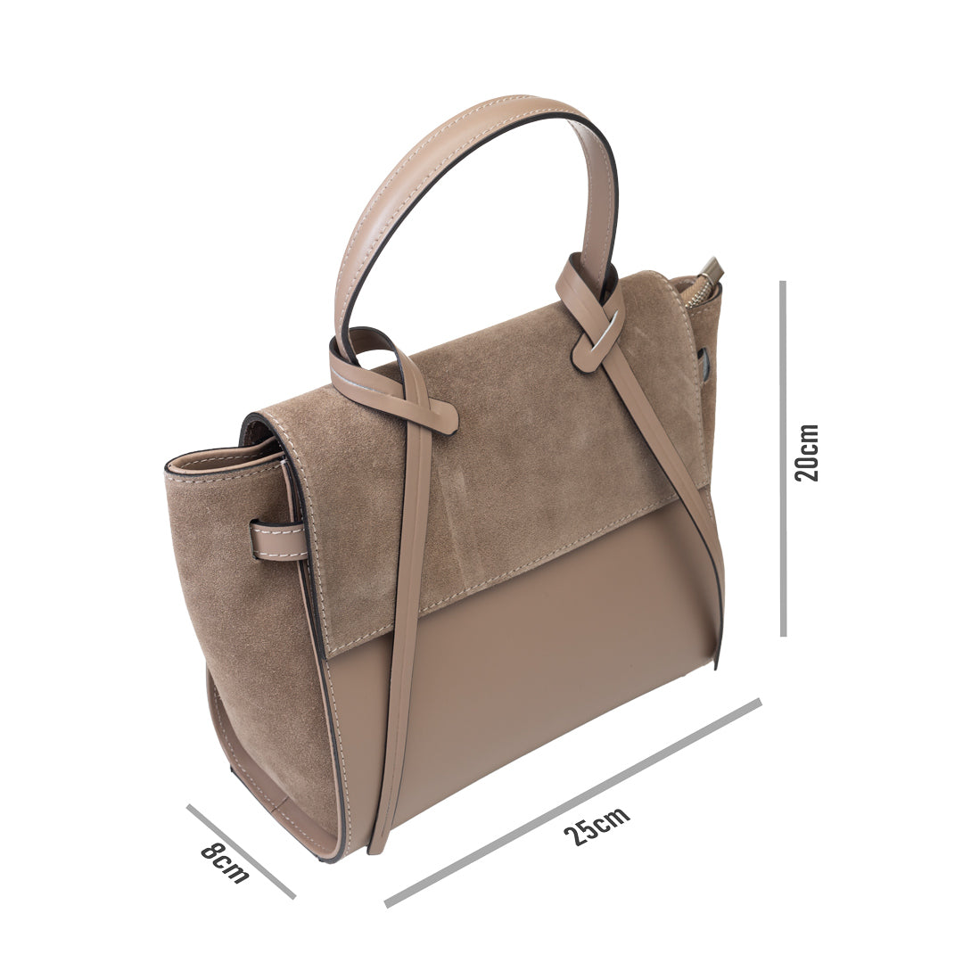 Borsa da donna in pelle scamosciata naturale tortora scuro Erika