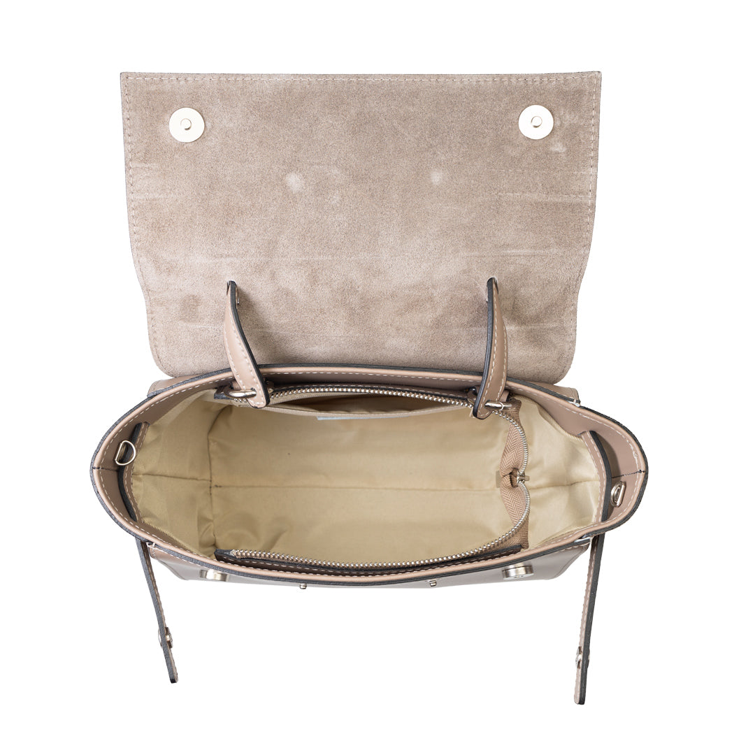 Borsa da donna in pelle scamosciata naturale tortora scuro Erika