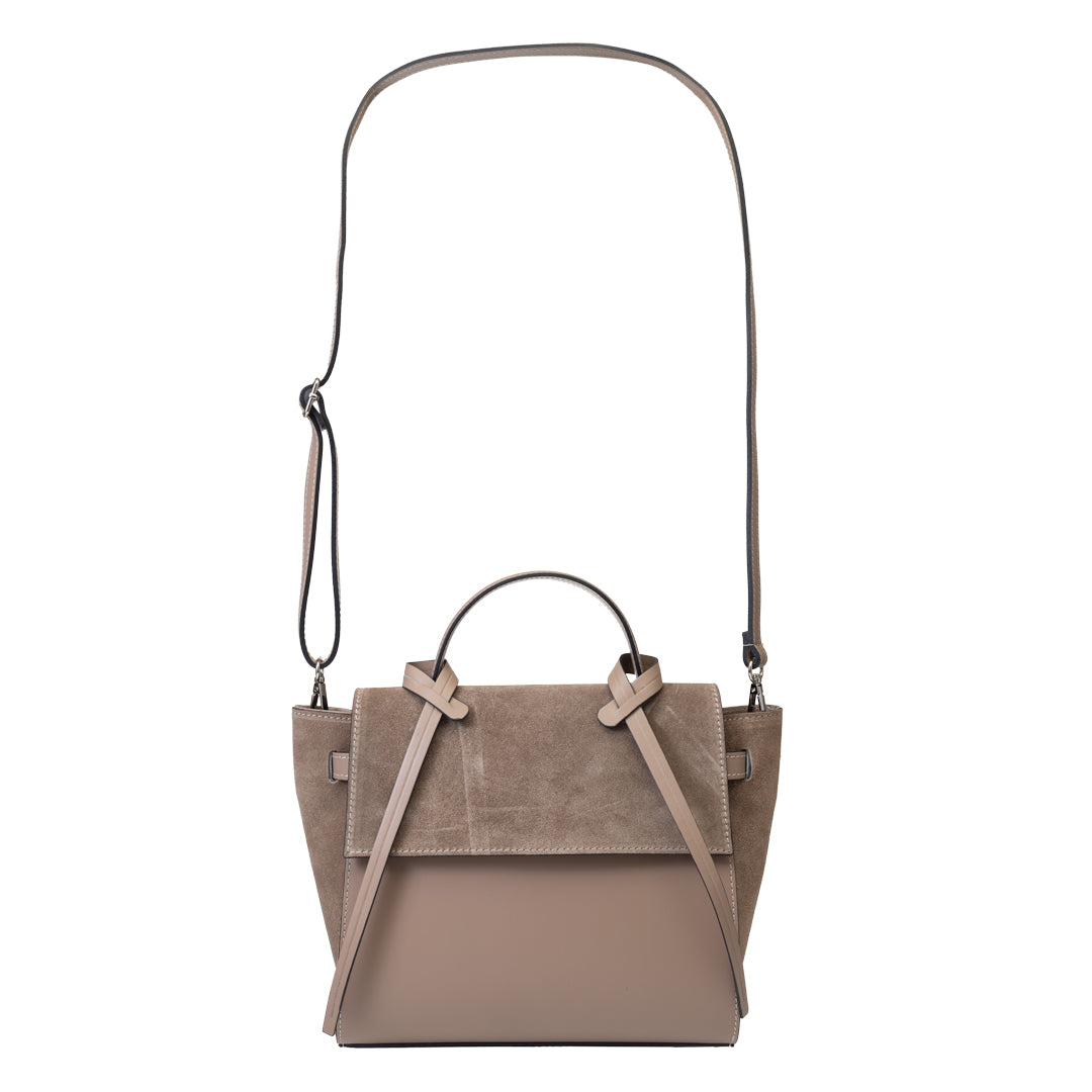 Borsa da donna in pelle scamosciata naturale tortora scuro Erika