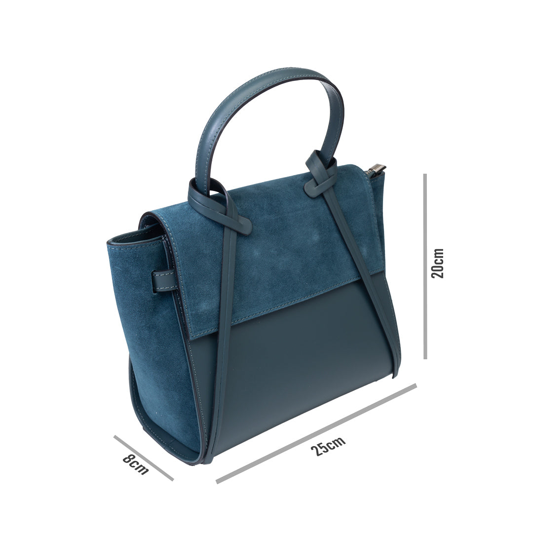 Borsa da donna in pelle scamosciata naturale verde petrolio Erika