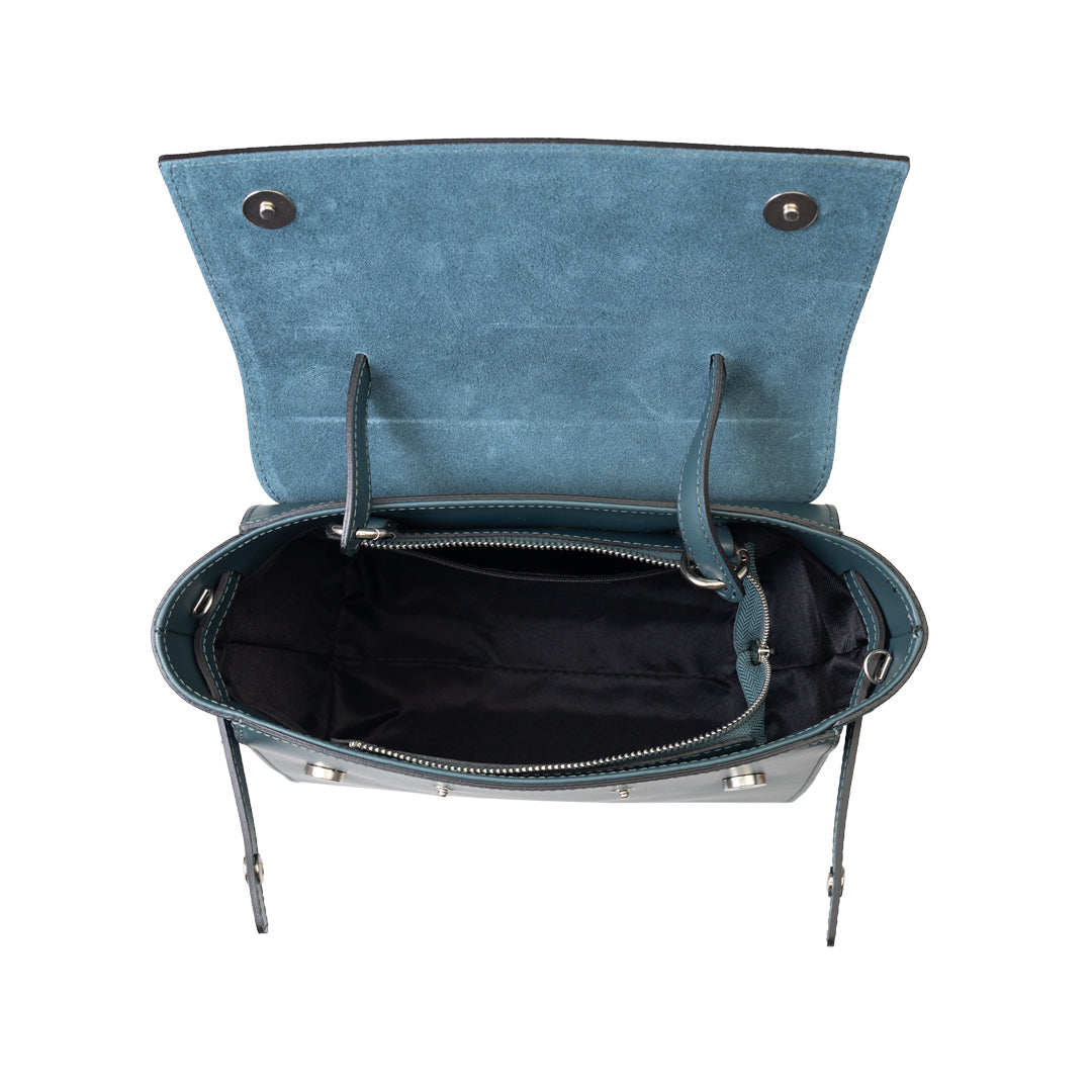 Borsa da donna in pelle scamosciata naturale verde petrolio Erika