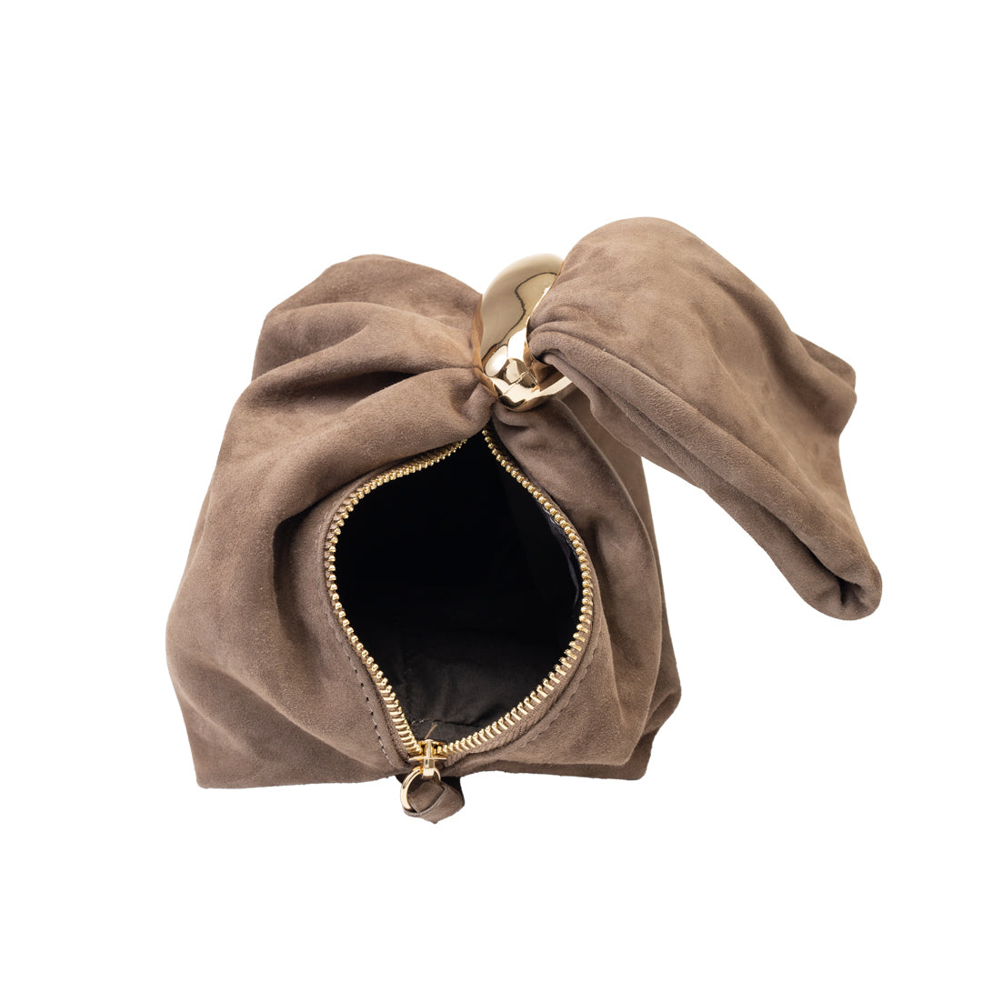 Borsa da donna in pelle scamosciata naturale, taupe Eliza