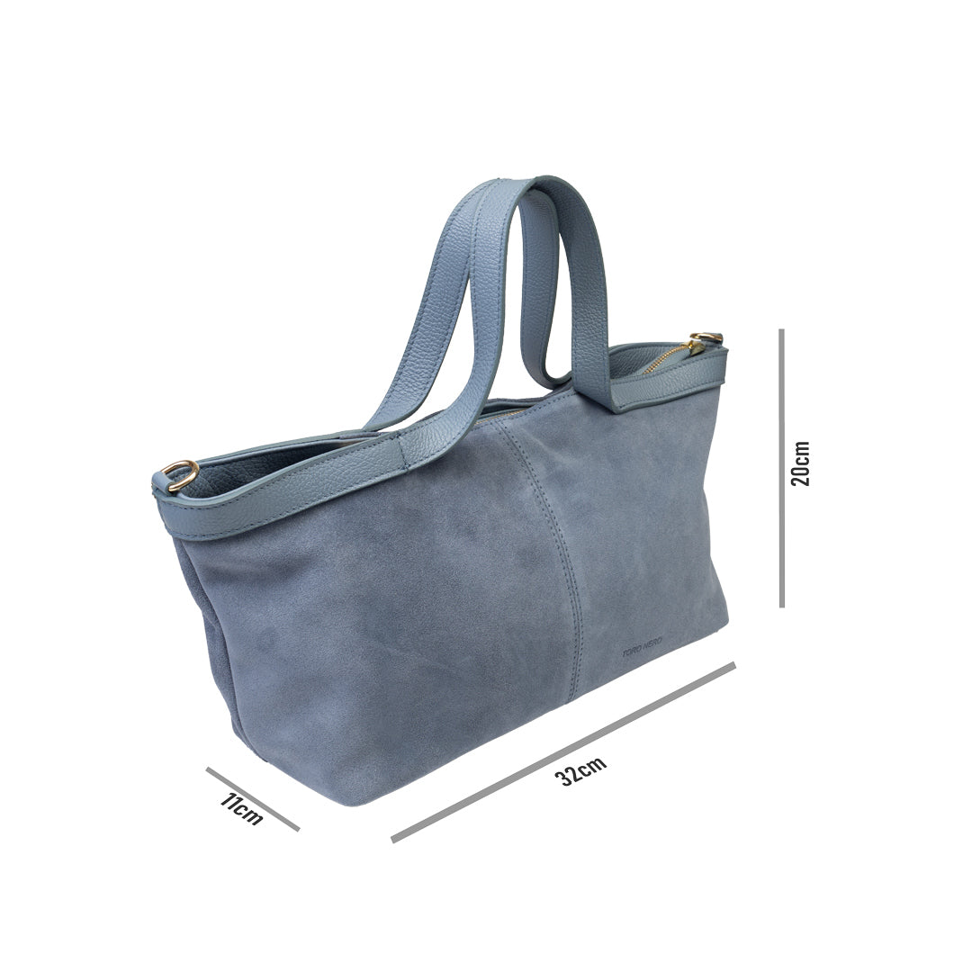 Borsa da donna in pelle scamosciata naturale azzurra Bianca