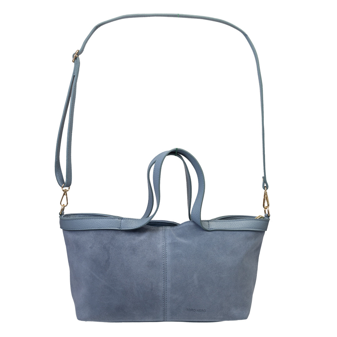 Borsa da donna in pelle scamosciata naturale azzurra Bianca