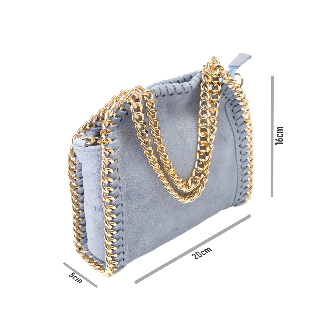 Borsa da donna in vera pelle azzurra Ilona